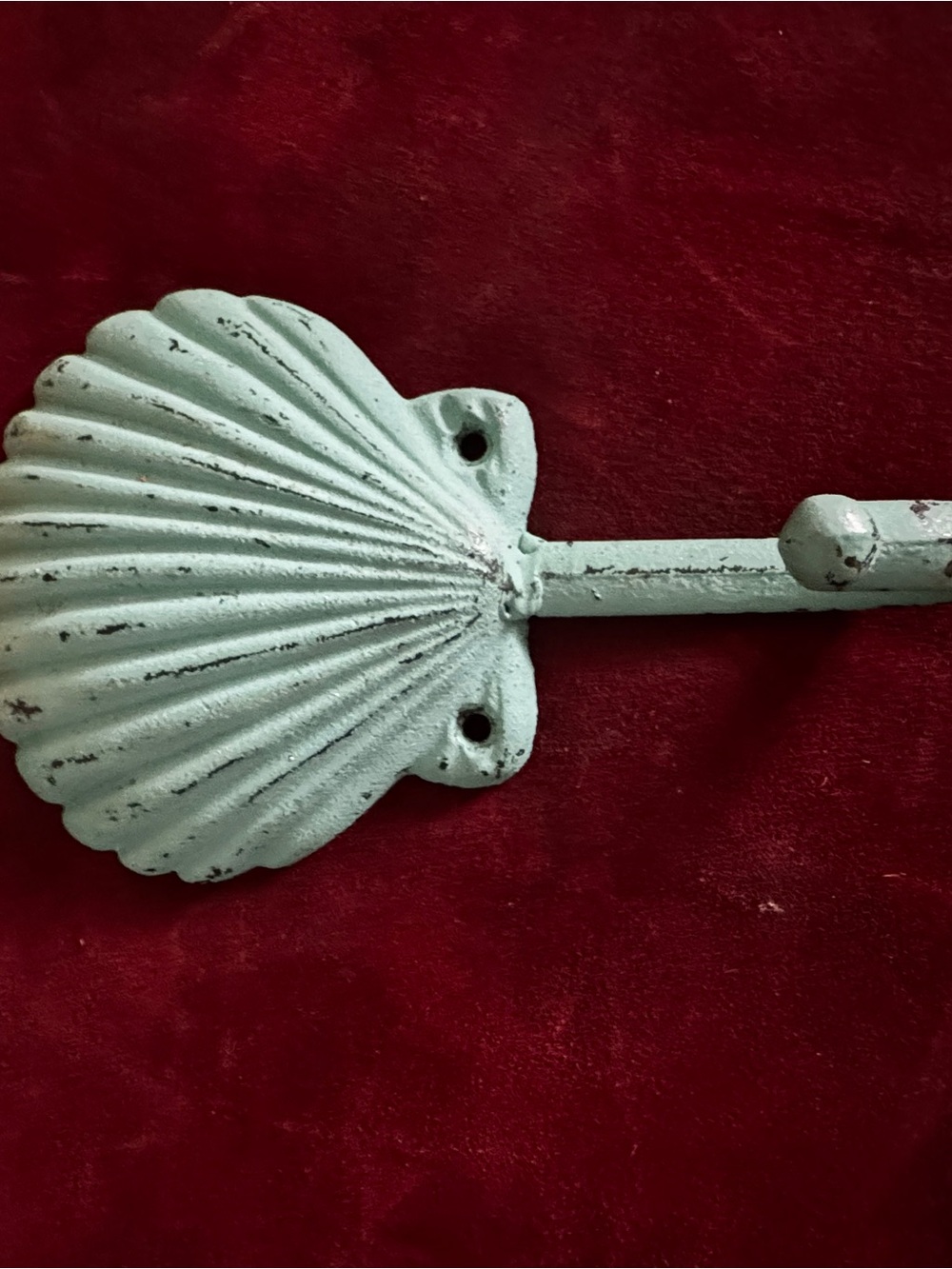 Beach Seashell Wall Hook Towel Cast Iron Turquoise 7x4 Ocean